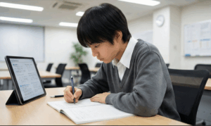 勉強する男子学生